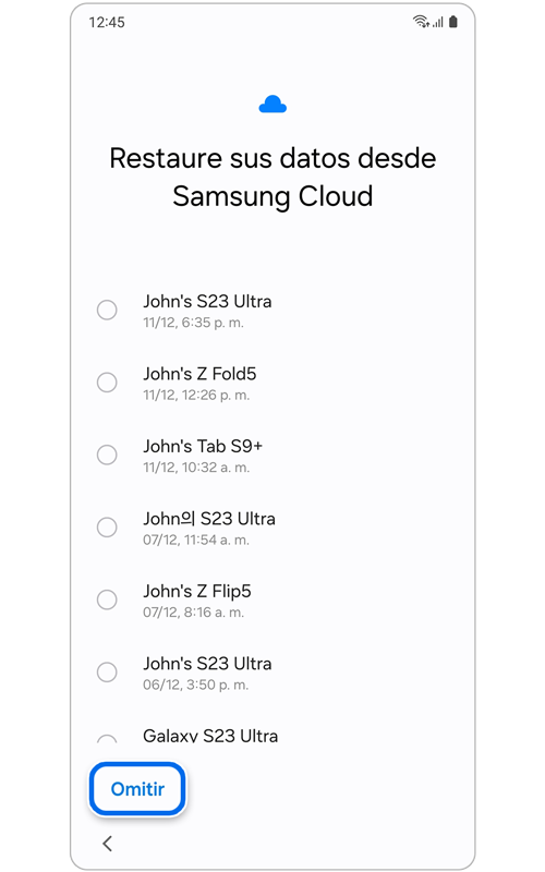 Restaura tus datos desde la pantalla de Samsung Cloud