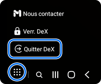 Menu Samsung DeX sur un moniteur