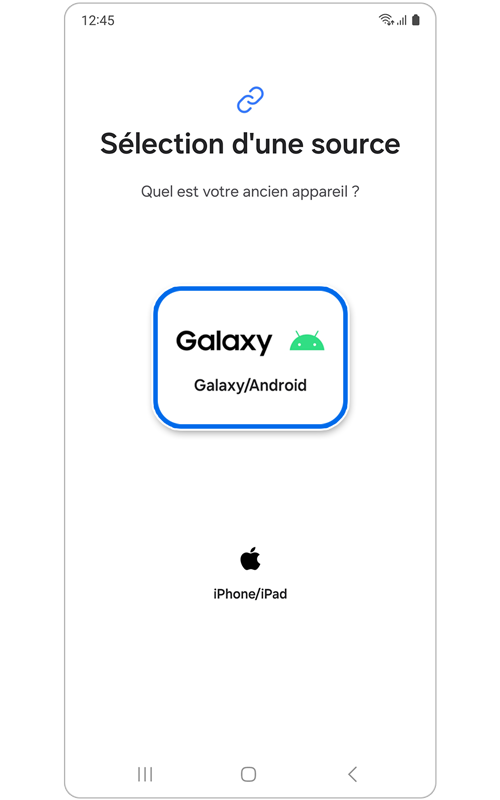 Écran de choix de l'appareil dans l'application Smart Switch