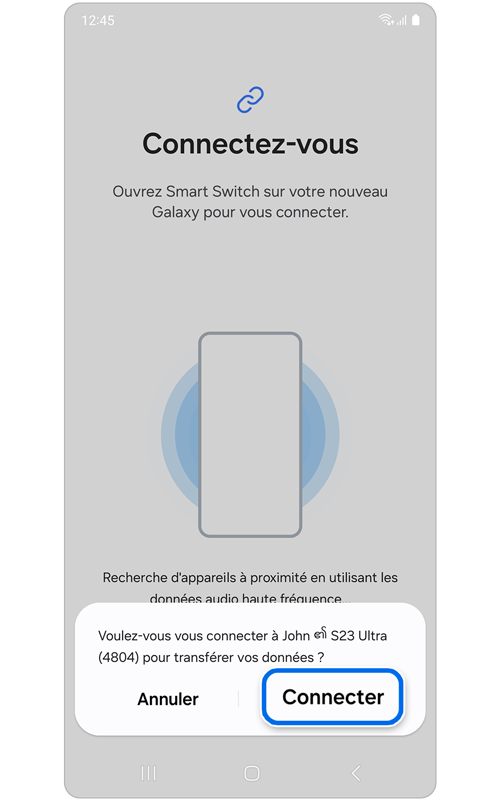Écran de confirmation de la connexion