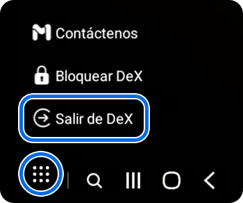 Menú Samsung DeX en un monitor.