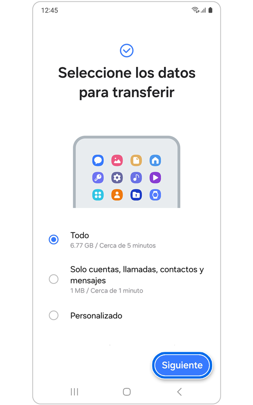Seleccione los datos a transferir en la página utilizando Smart Switch.
