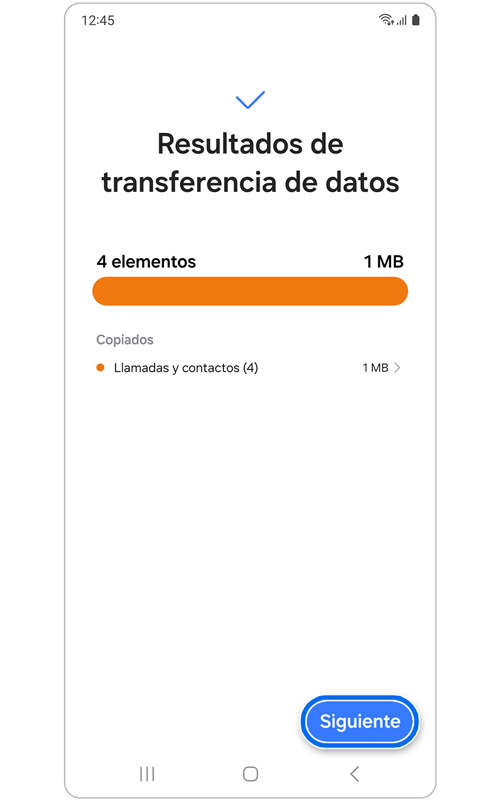 Data transfer results page.Página de resultados de transferencia de datos.
