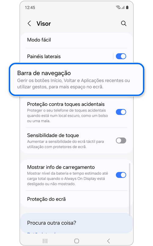 A barra de navegação é selecionada.