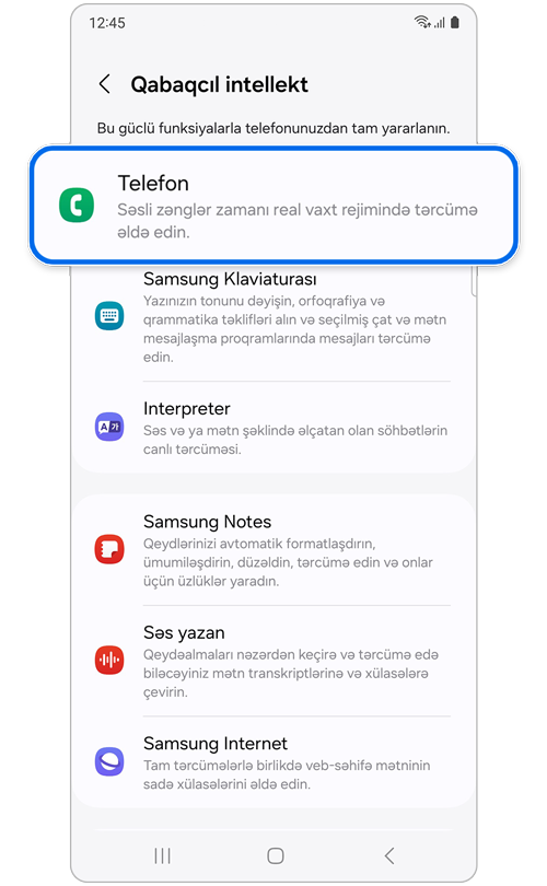 Qabaqcıl intellekt param-ləri ekranı