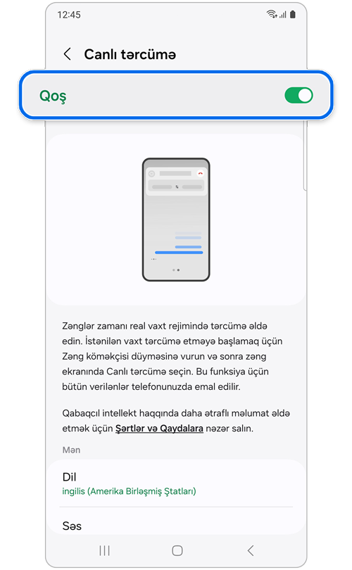 Canlı tərcümə "Qoş" ekrana çevrildi