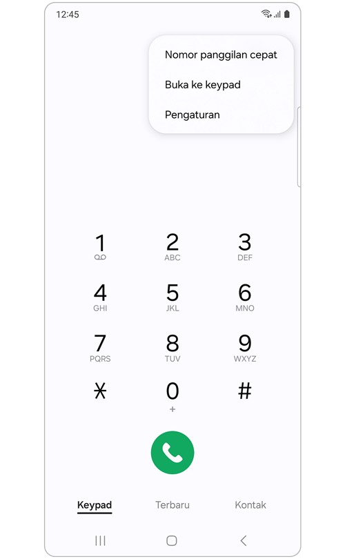 Pengaturan di tab Opsi lainnya dalam aplikasi Telepon Samsung