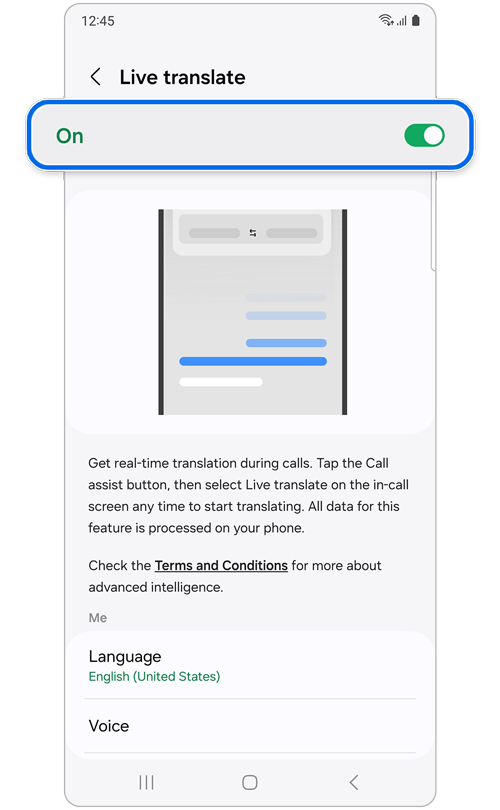 Live translate turned 'On' screen