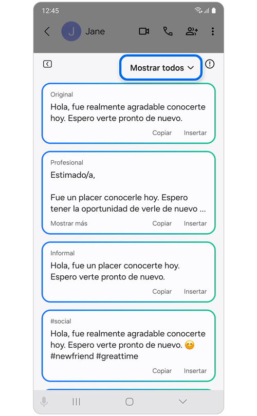 Opciones de Estilo de escritura
