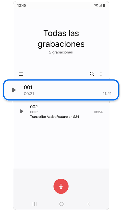 Aplicación de grabadora de voz inicio.