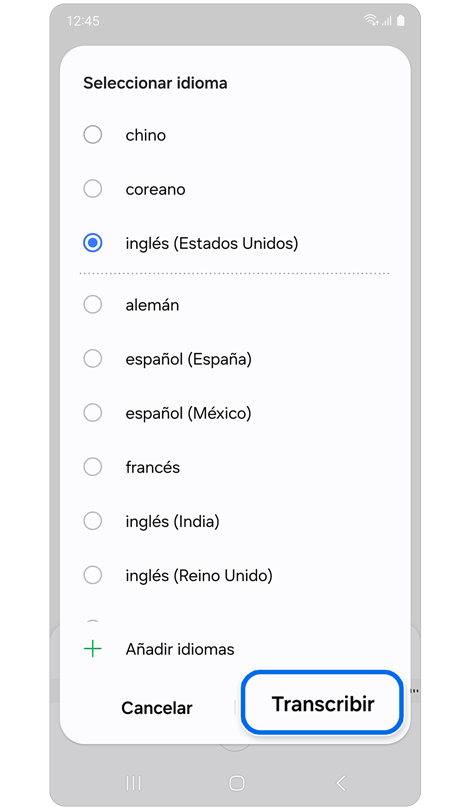 Seleccionar ajustes de idioma.