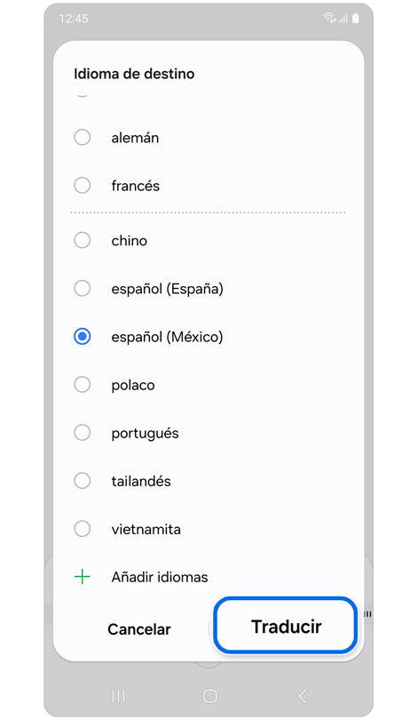 Seleccionar ajustes de idioma.