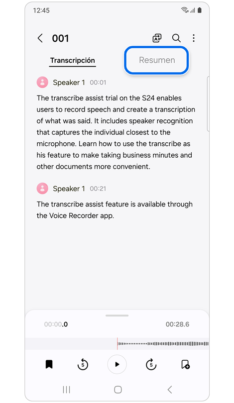 Transcripción de grabación de voz.