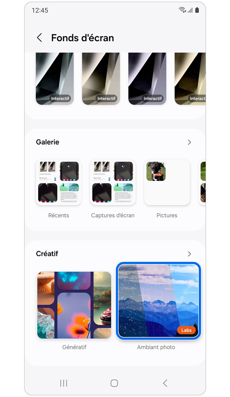 Options de fonds d'écran