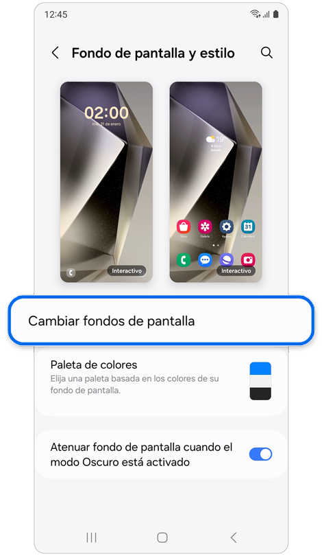Opciones de personalización de fondo de pantalla y estilo