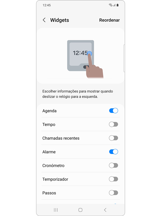 Personalizar widgets do ecrã exterior 6