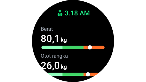 Hasil pengukuran komposisi tubuh pada Galaxy Watch.