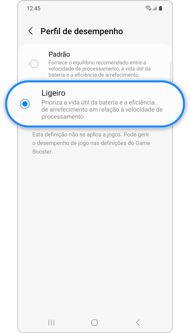 Ativar o modo de desempenho Ligeiro, passo 5.