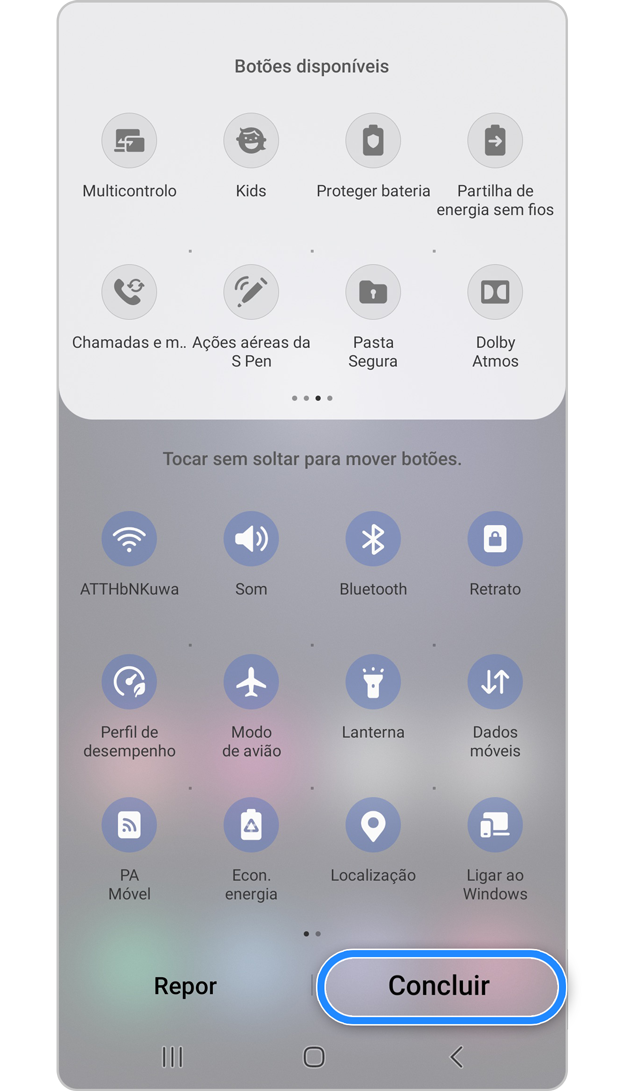 Ativar o modo de desempenho Ligeiro, Definições rápidas, passo 3.