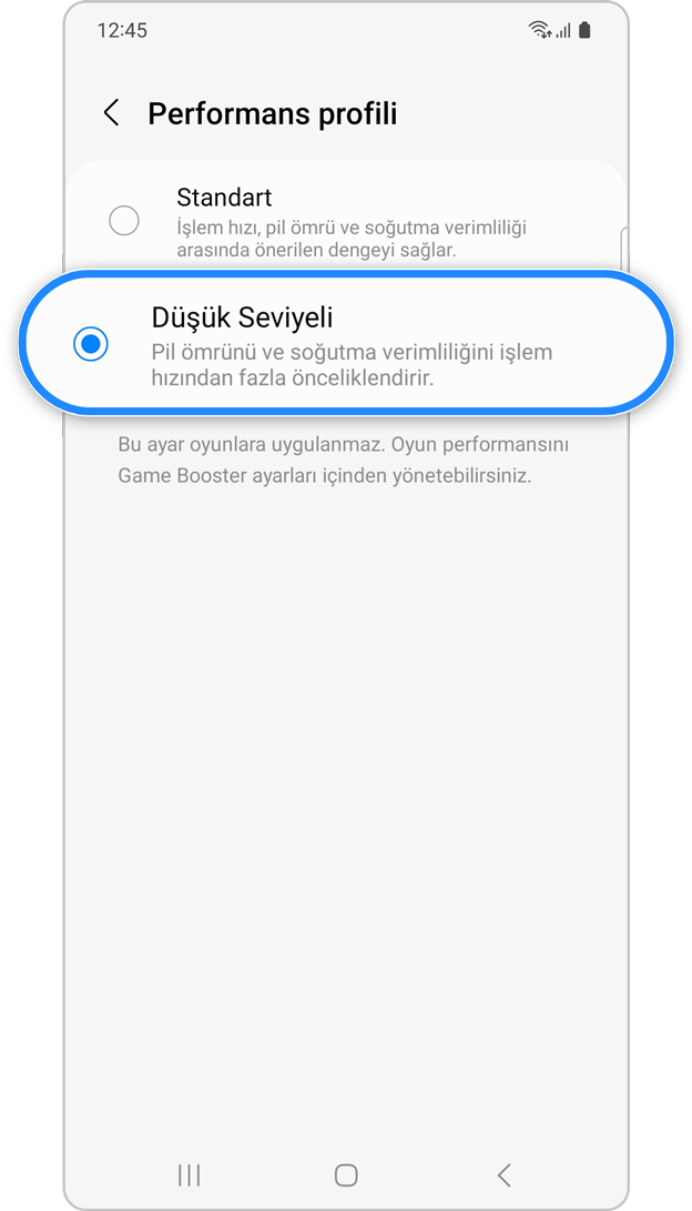 Düşük Seviyeli performans modunu etkinleştirme adımı 5.