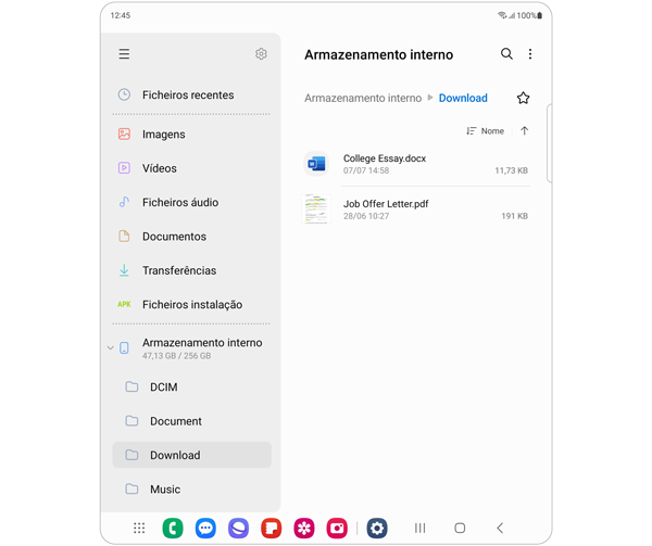 Movendo vários arquivos entre pastas com as duas mãos no dispositivo Galaxy passo 1.