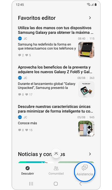 Pantalla de inicio de la aplicación Samsung Members.