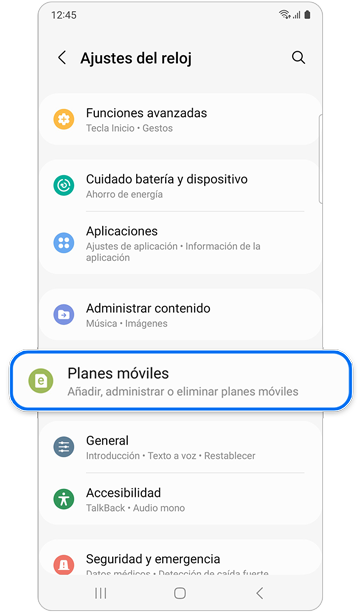 Pantalla de configuración de reloj.