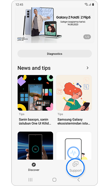 Samsung Members proqramının əsas ekranı.