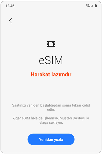 Galaxy eSIM uğursuz ekran.
