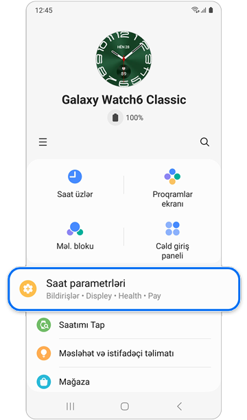 Galaxy Watch əsas ekranı.