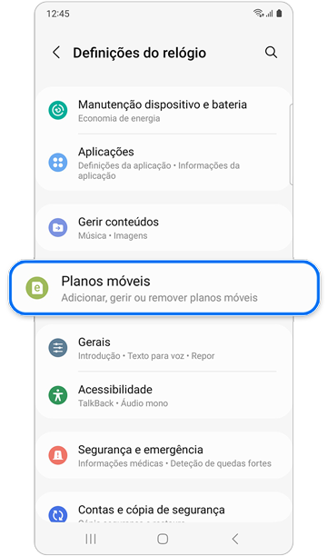 Ecrã de definições do relógio.