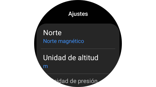Ajustes de la brújula hacia el norte de la aplicación.