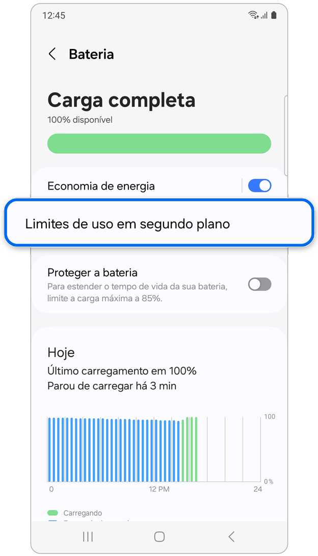 Opção de limites de uso em segundo plano na bateria