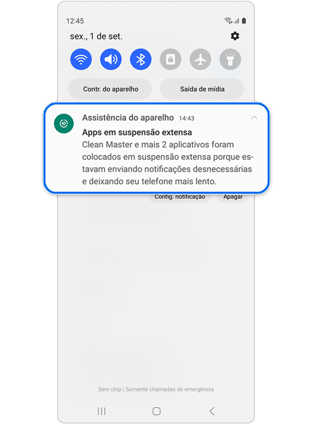 Pop-up de notificação de Assistência do aparelho