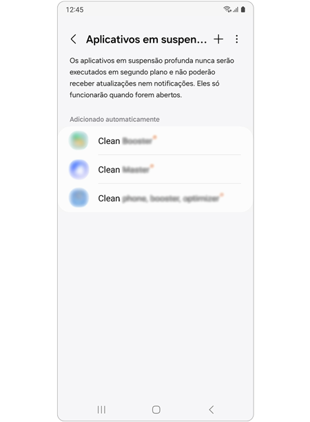 Lista de aplicativos em modo em modo de suspensão extensa