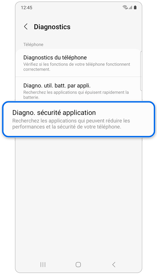 Options de la fonction de diagnostics