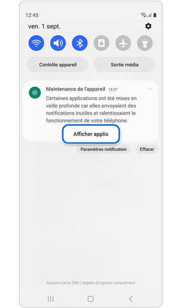 Notification contextuelle de la fonction de maintenance de l'appareil