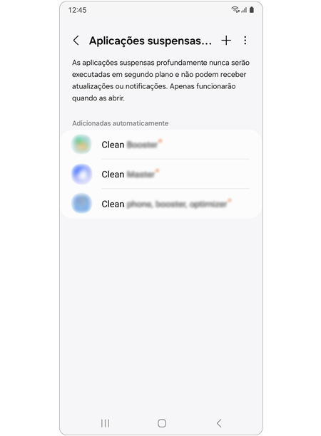 Lista de aplicações suspensas profundamente