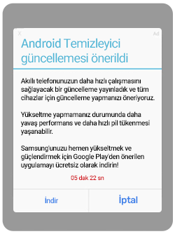 Açılır pencerede gösterilen bir üçüncü taraf mesajı.