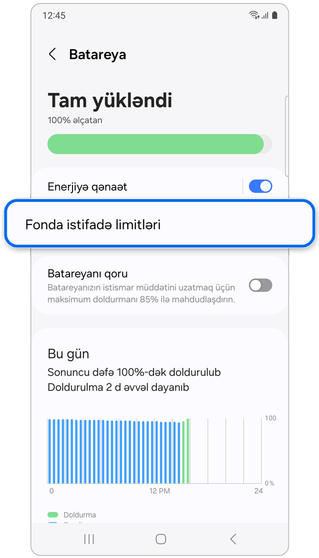 Batareyada fon istifadə məhdudiyyətləri seçimi