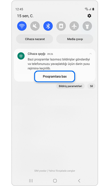 Cihaza qulluqla bağlı ekrana çıxan bildiriş
