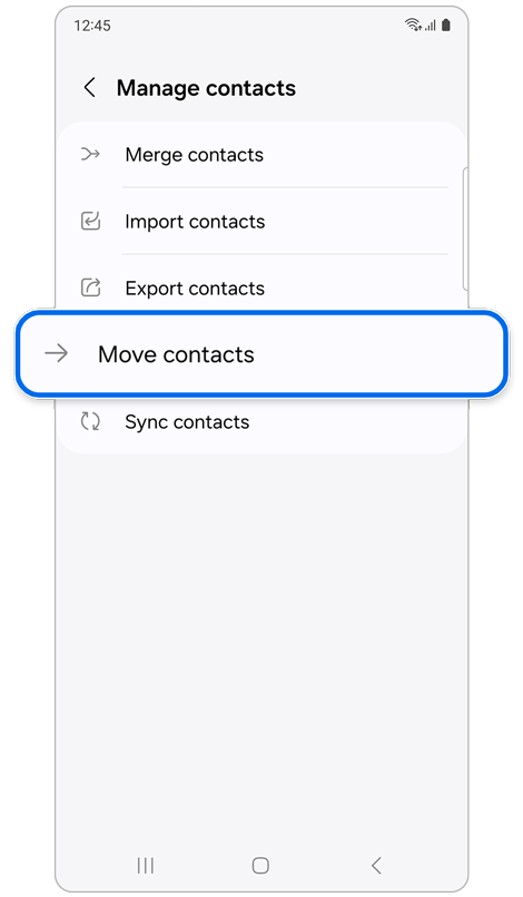 List of options in Manage contacts