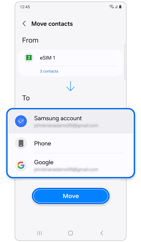 List of where to move selected contacts