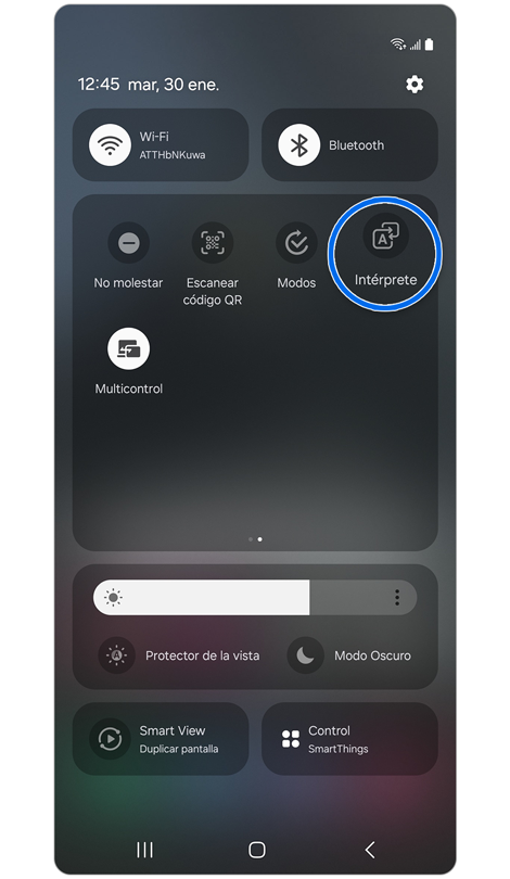 Panel de ajustes rápida