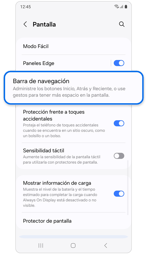 Pantalla de ajustes de visualización.