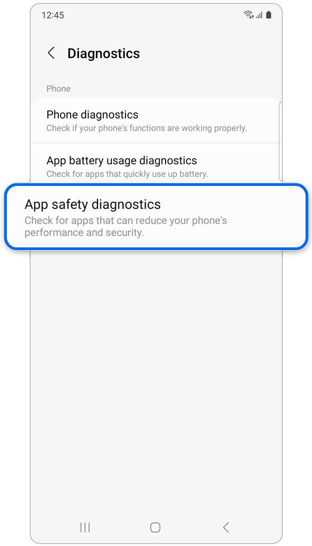 App security check on Self-diagnosis.