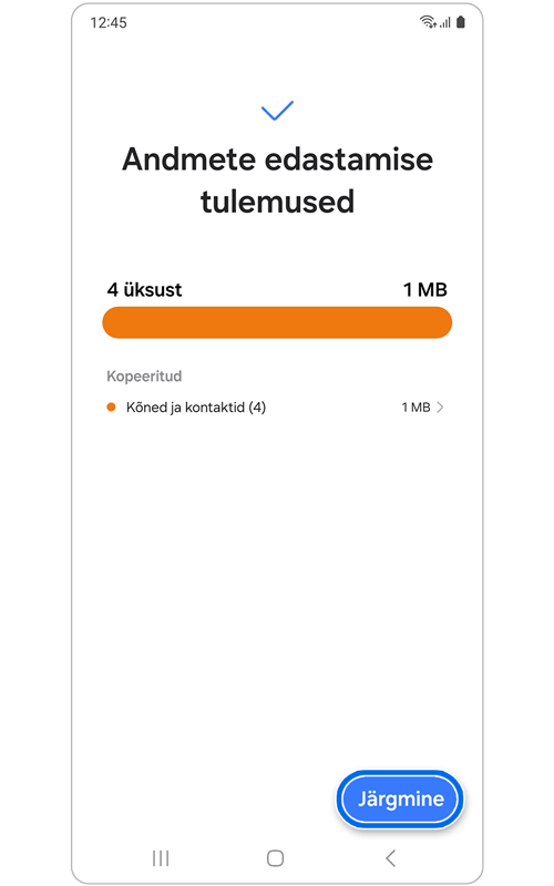 Andmete edastamise tulemuste leht.