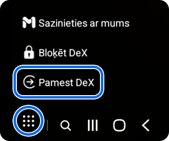 Samsung DeX izvēlne monitorā.