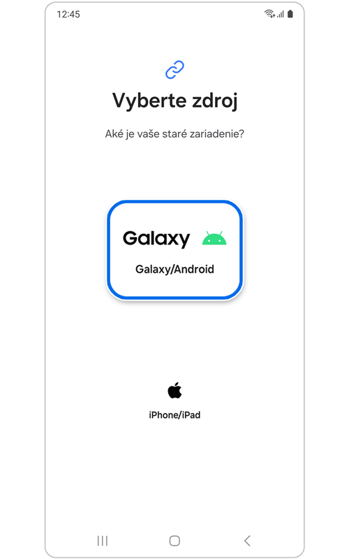 Stránka výberu starého zariadenia v aplikácii Smart Switch.