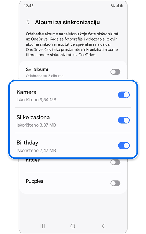 Zaslon sinkronizacije albuma